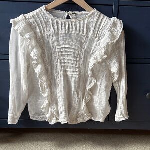Free People Crop Cream Ruffled Blouse